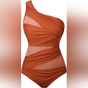Runtlly One Shoulder Mesh Style Swimsuit